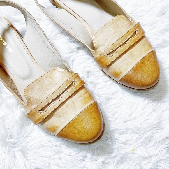 All Black Tan Two Tone Sling Back Flats SZ36 - Picture 2 of 5